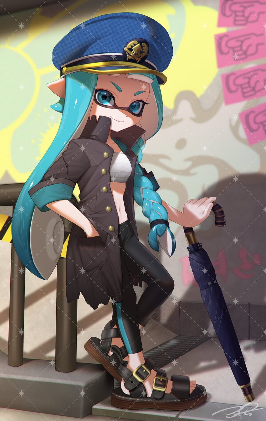 inkling player character and inkling girl (splatoon and 1 more) drawn by puchiman