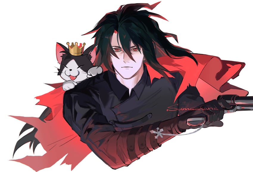 vincent valentine and cait sith (final fantasy and 1 more) drawn by sumisakana