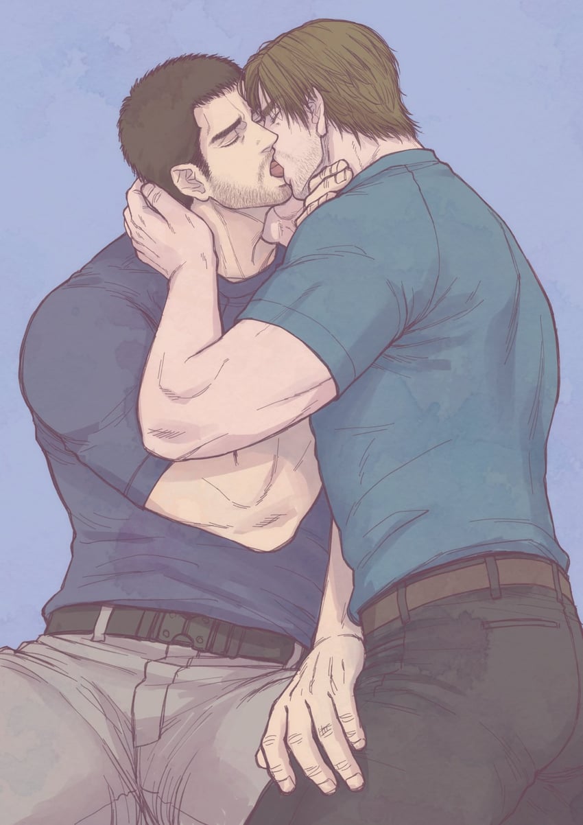 leon s. kennedy and chris redfield (resident evil and 1 more) drawn by kdk13_(bio_kadoki13)