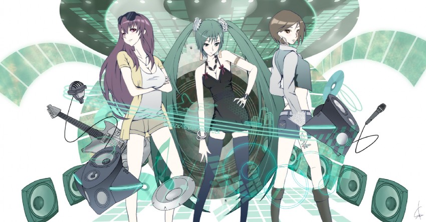 hatsune miku, megurine luka, and meiko (vocaloid) drawn by poo_(saku)