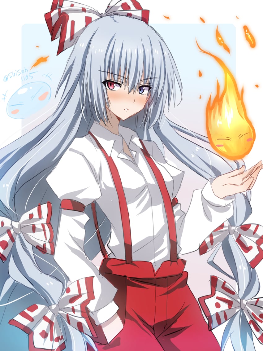 fujiwara no mokou, rimuru tempest, and luminous valentine (touhou and 1 more) drawn by akatsuki_(ggsy7885)