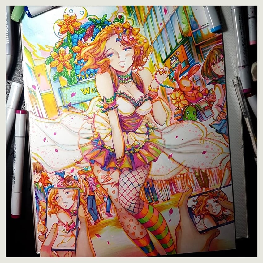 marilyn monroe (real life and 1 more) drawn by rachta_lin