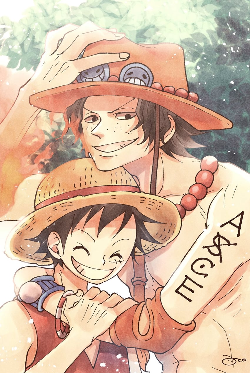 monkey d. luffy and portgas d. ace (one piece) drawn by aco_peda