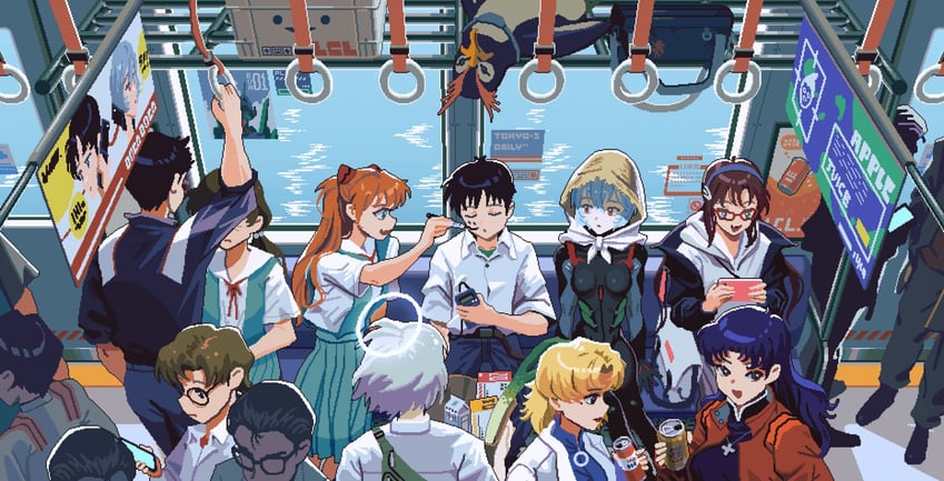 souryuu asuka langley, ayanami rei, nagisa kaworu, makinami mari illustrious, katsuragi misato, and 11 more (neon genesis evangelion and 2 more) drawn by instant_onion