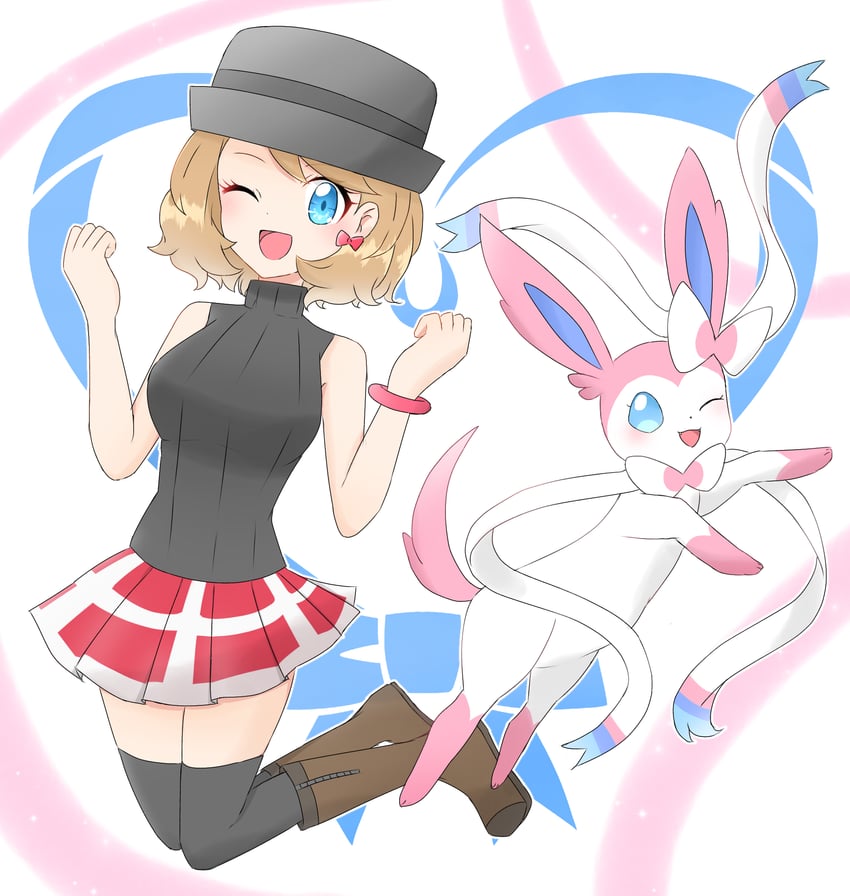 serena and sylveon (pokemon and 1 more) drawn by sakura_enma