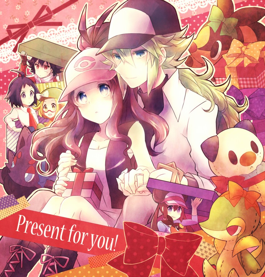 rosa, hilda, n, oshawott, snivy, and 5 more (pokemon and 2 more) drawn by kabocha_torute