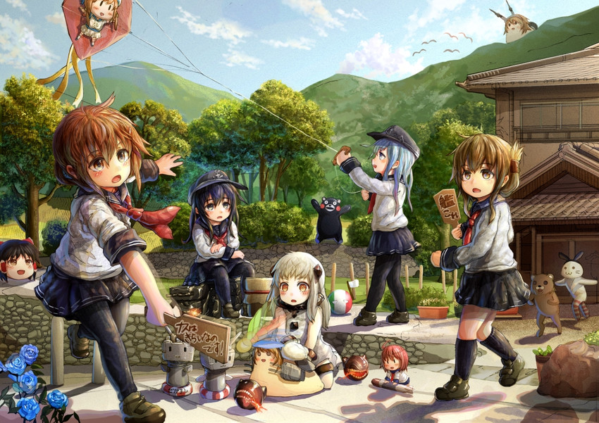 hakurei reimu, shimakaze, hibiki, inazuma, ikazuchi, and 11 more (touhou and 4 more) drawn by loli_wa_shinri