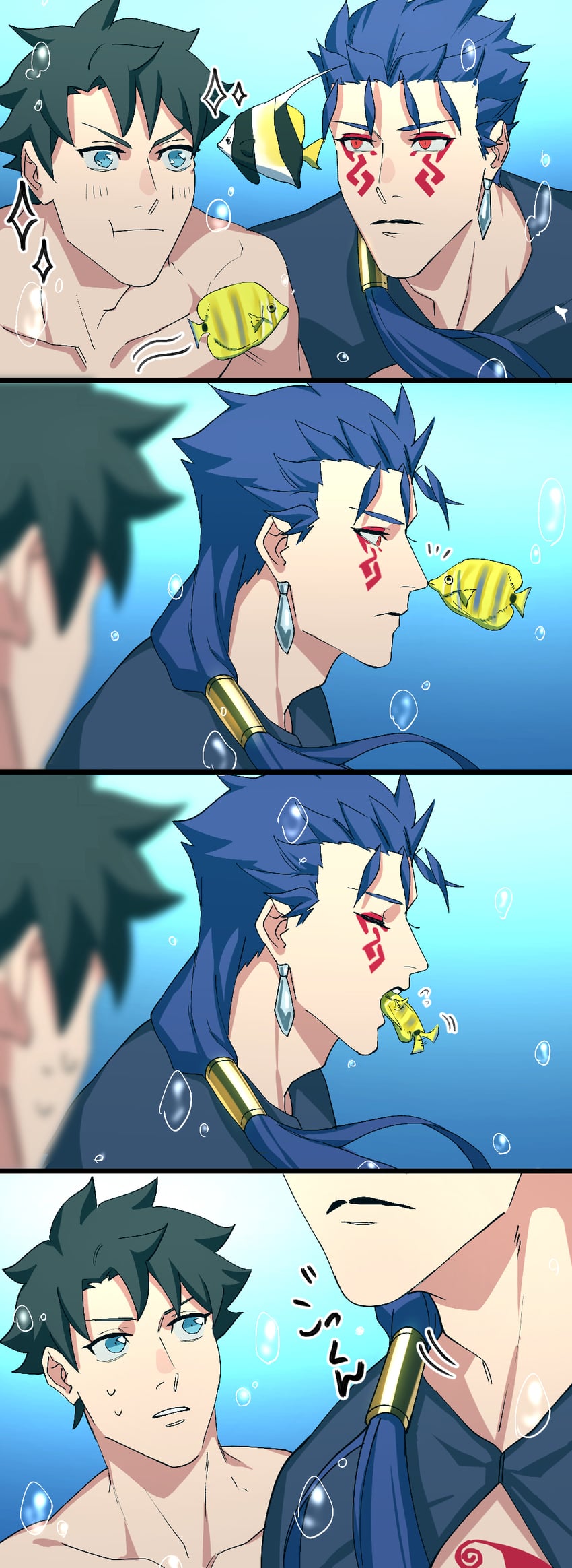 fujimaru ritsuka, cu chulainn, and cu chulainn alter (fate and 1 more) drawn by yanoooh