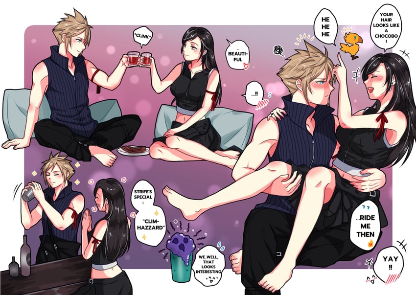 tifa lockhart and cloud strife (final fantasy and 2 more) drawn by babigonice