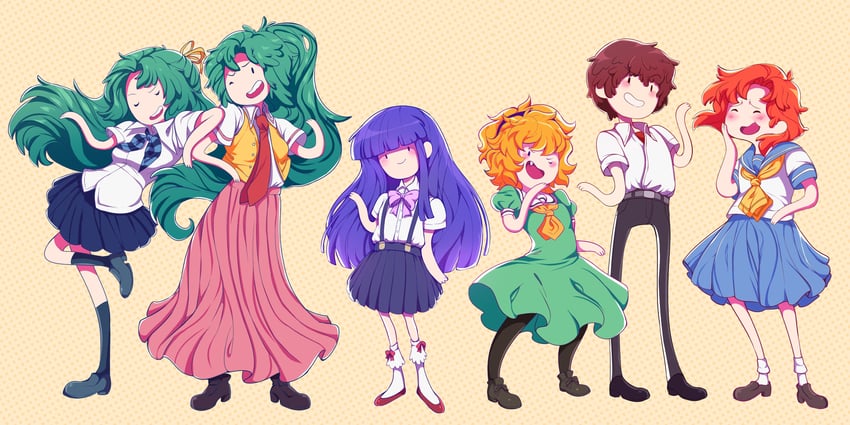 furude rika, ryuuguu rena, houjou satoko, sonozaki mion, sonozaki shion, and 1 more (higurashi no naku koro ni and 1 more) drawn by katrinciart