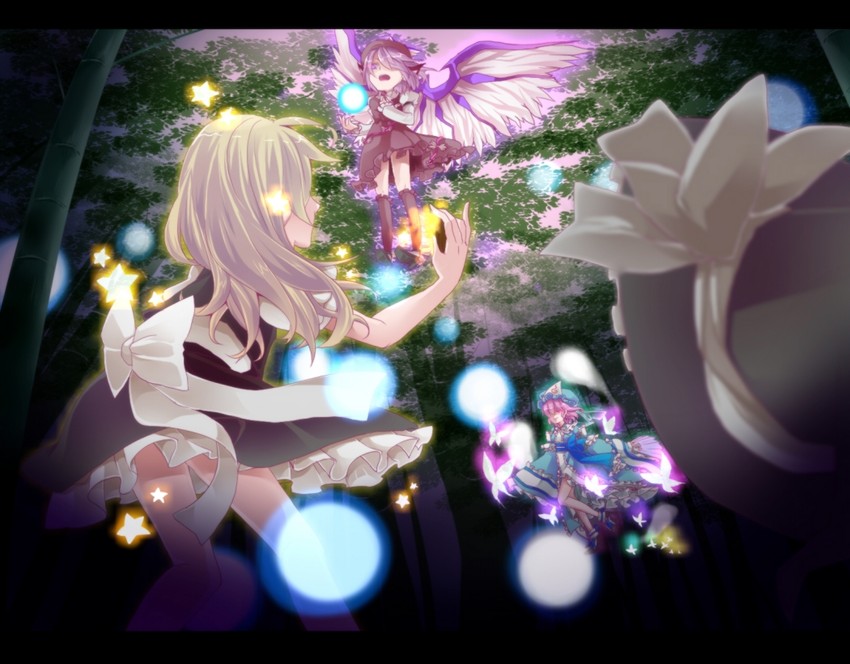 kirisame marisa, saigyouji yuyuko, and mystia lorelei (touhou) drawn by minato_usagi