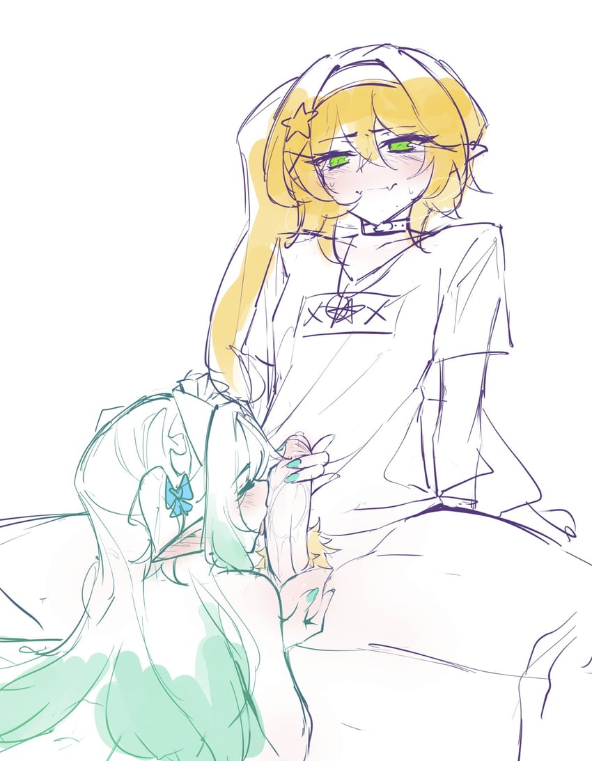 dokibird and mint fantome (indie virtual youtuber) drawn by ricegnat
