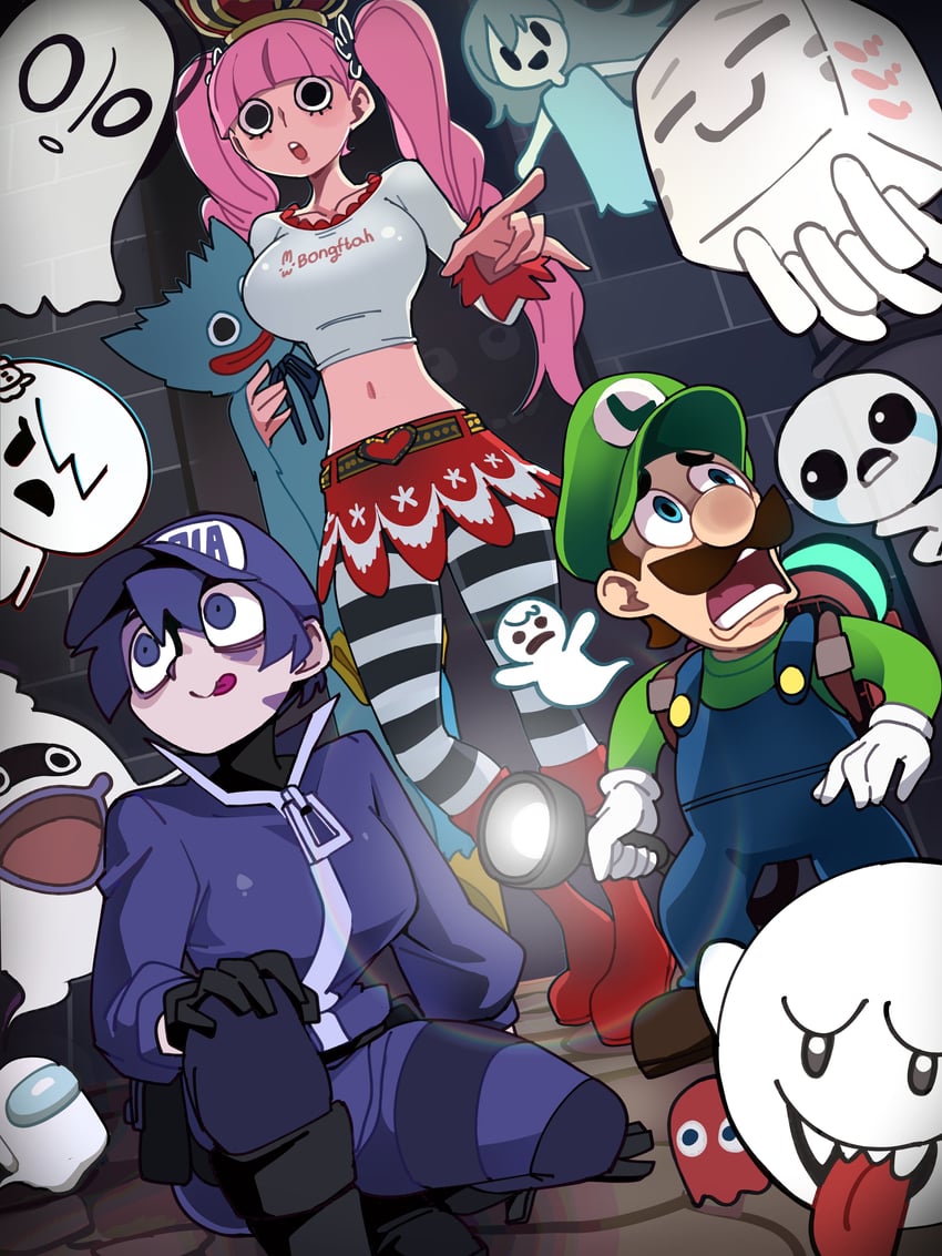luigi, boo, perona, whisper, white, and 10 more (one piece and 12 more) drawn by bongfill