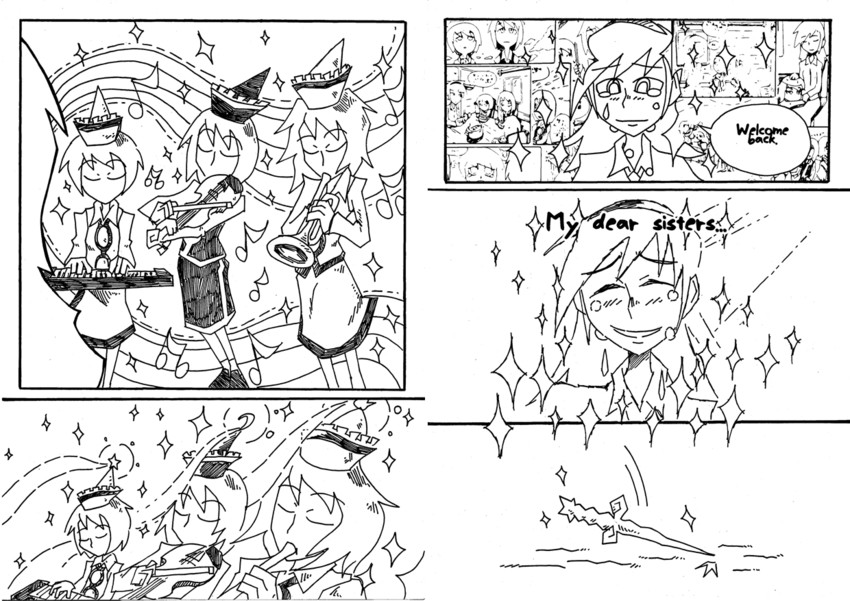 lunasa prismriver, merlin prismriver, lyrica prismriver, and layla prismriver (touhou) drawn by setz
