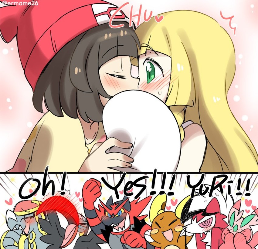 lillie, selene, lycanroc, incineroar, alolan raichu, and 3 more (pokemon and 1 more) drawn by eromame