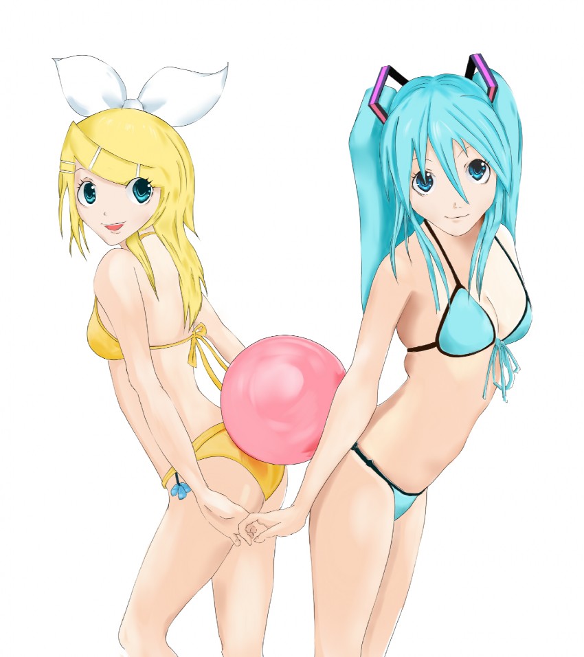 hatsune miku and kagamine rin (vocaloid) drawn by saburou_(jako)