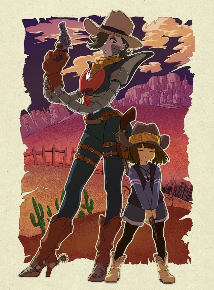 frisk, mettaton, and mettaton ex (undertale) drawn by kamahira_l