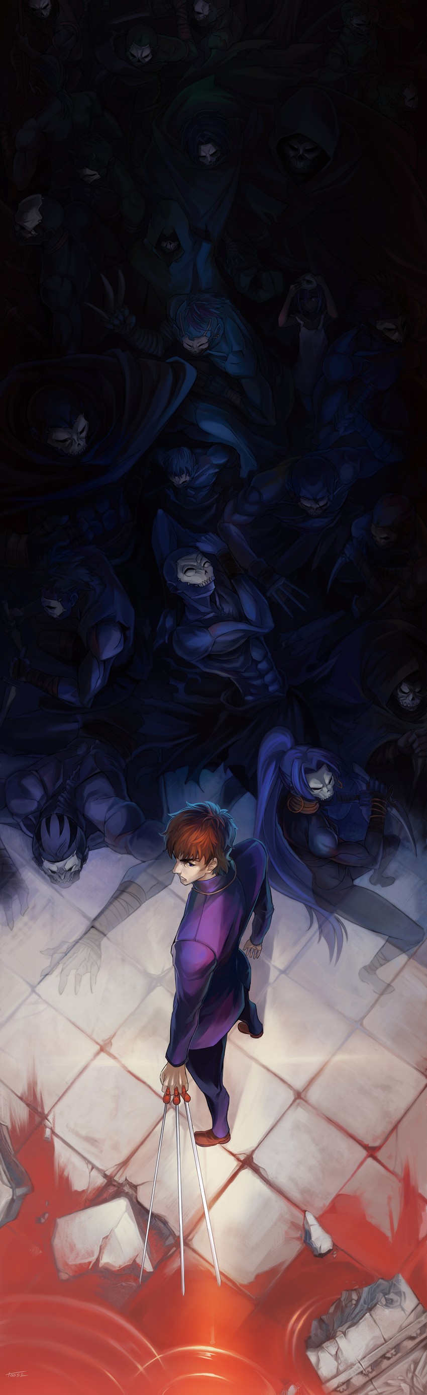 kotomine kirei, assassin, female assassin, and child assassin (fate and 1 more) drawn by todee