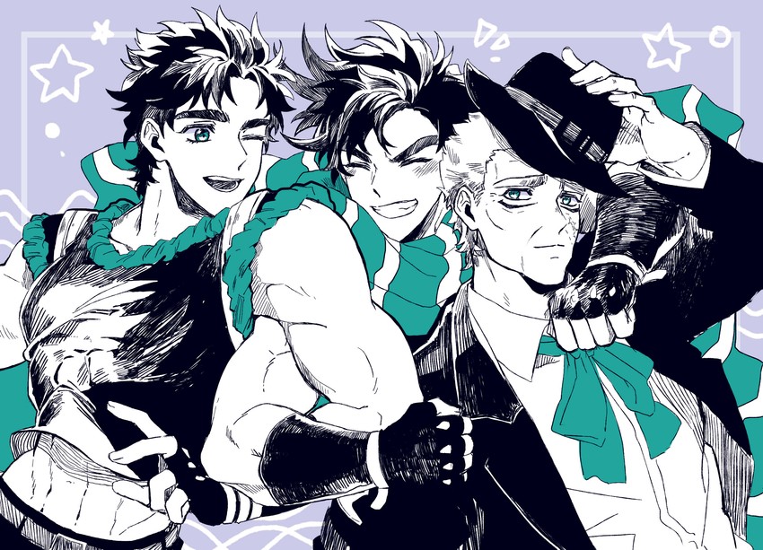 joseph joestar, jonathan joestar, and robert e. o. speedwagon (jojo no kimyou na bouken and 2 more) drawn by nigelungdayo