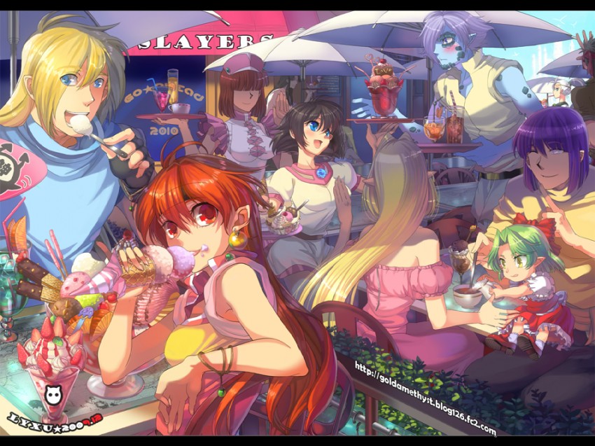 lina inverse, amelia wil tesla seyruun, gourry gabriev, xelloss, zelgadiss graywords, and 5 more (slayers and 1 more) drawn by lyxu