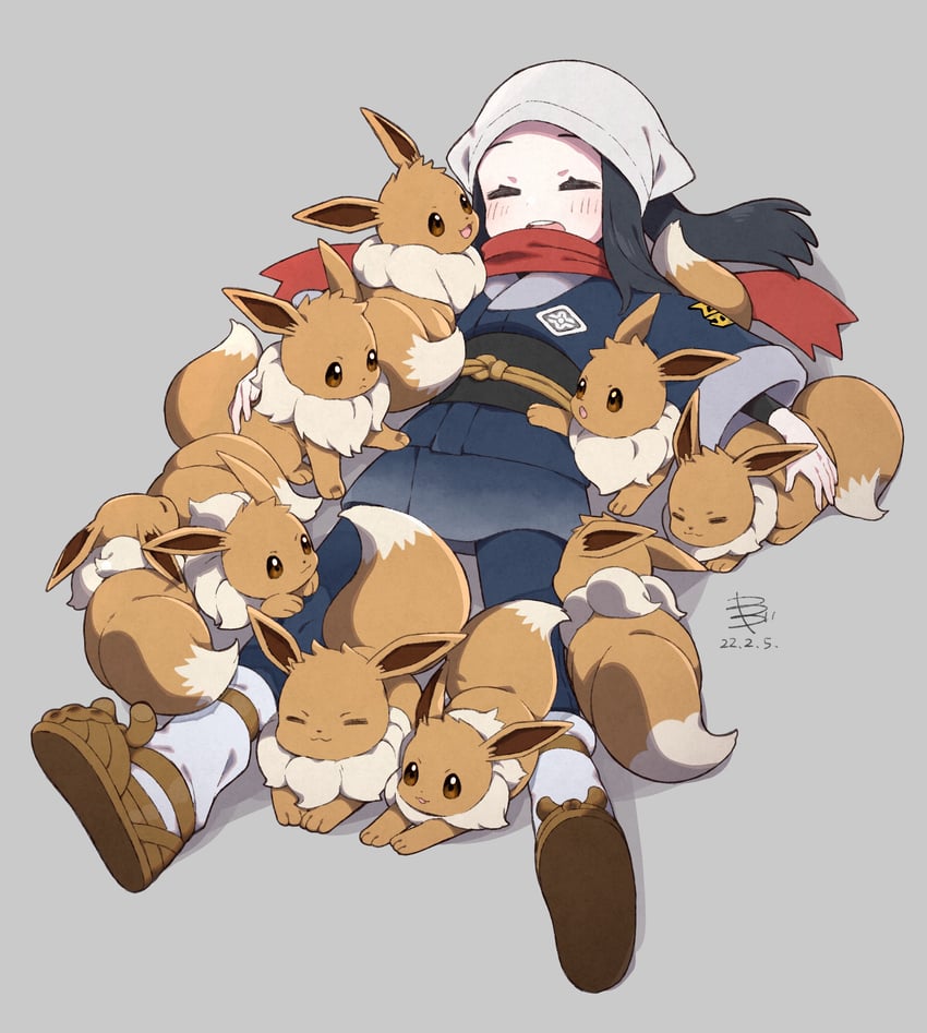 eevee and akari (pokemon and 1 more) drawn by yamada_sakura