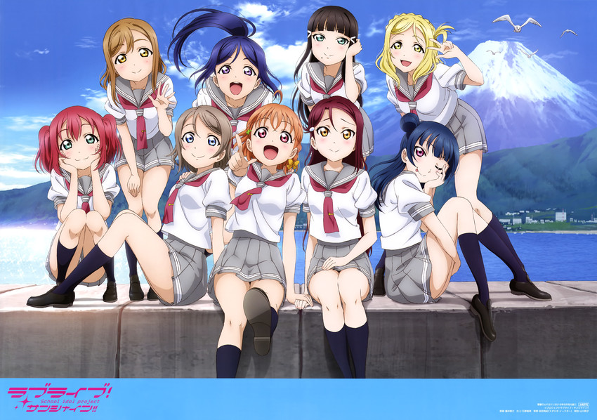 watanabe you, tsushima yoshiko, sakurauchi riko, takami chika, matsuura kanan, and 4 more (love live! and 1 more) drawn by fujii_tomoyuki