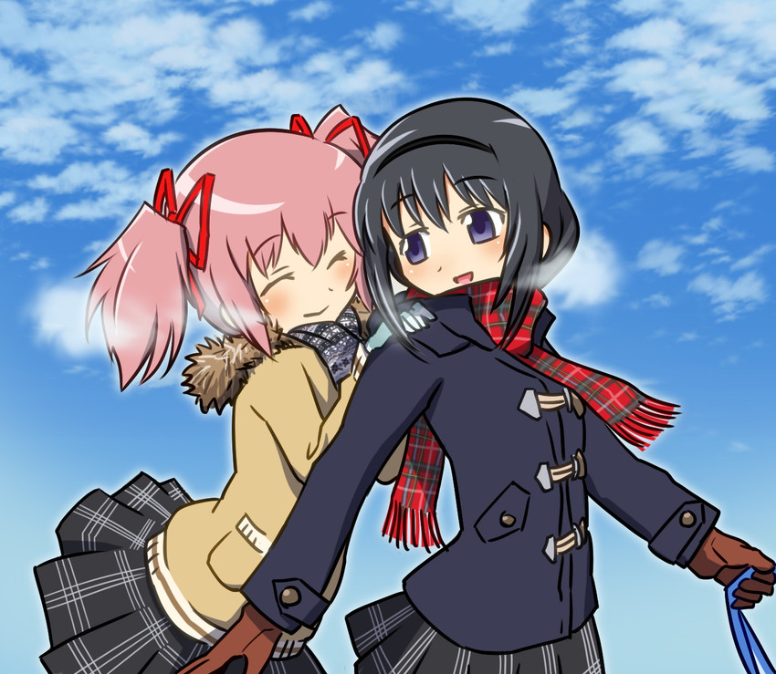 akemi homura and kaname madoka (mahou shoujo madoka magica) drawn by sat-c