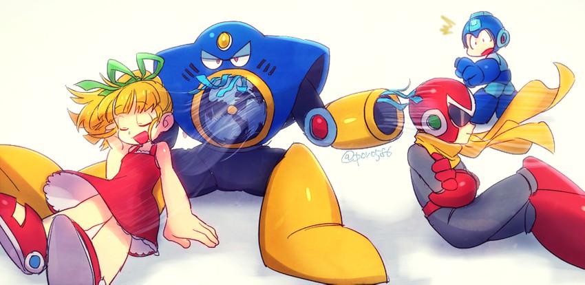 roll, mega man, proto man, and air man (mega man and 1 more) drawn by poroi_(poro586)