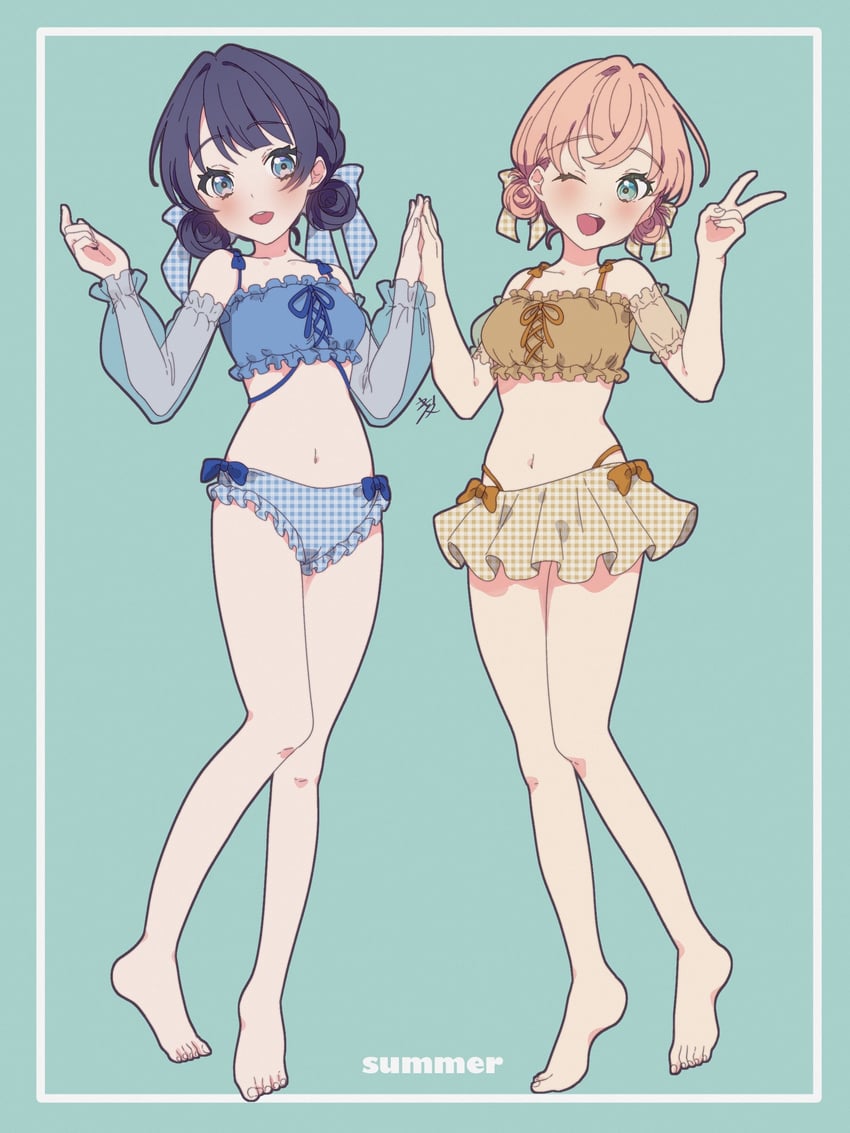 hinoshita kaho and murano sayaka (love live! and 1 more) drawn by kyaku_tasu