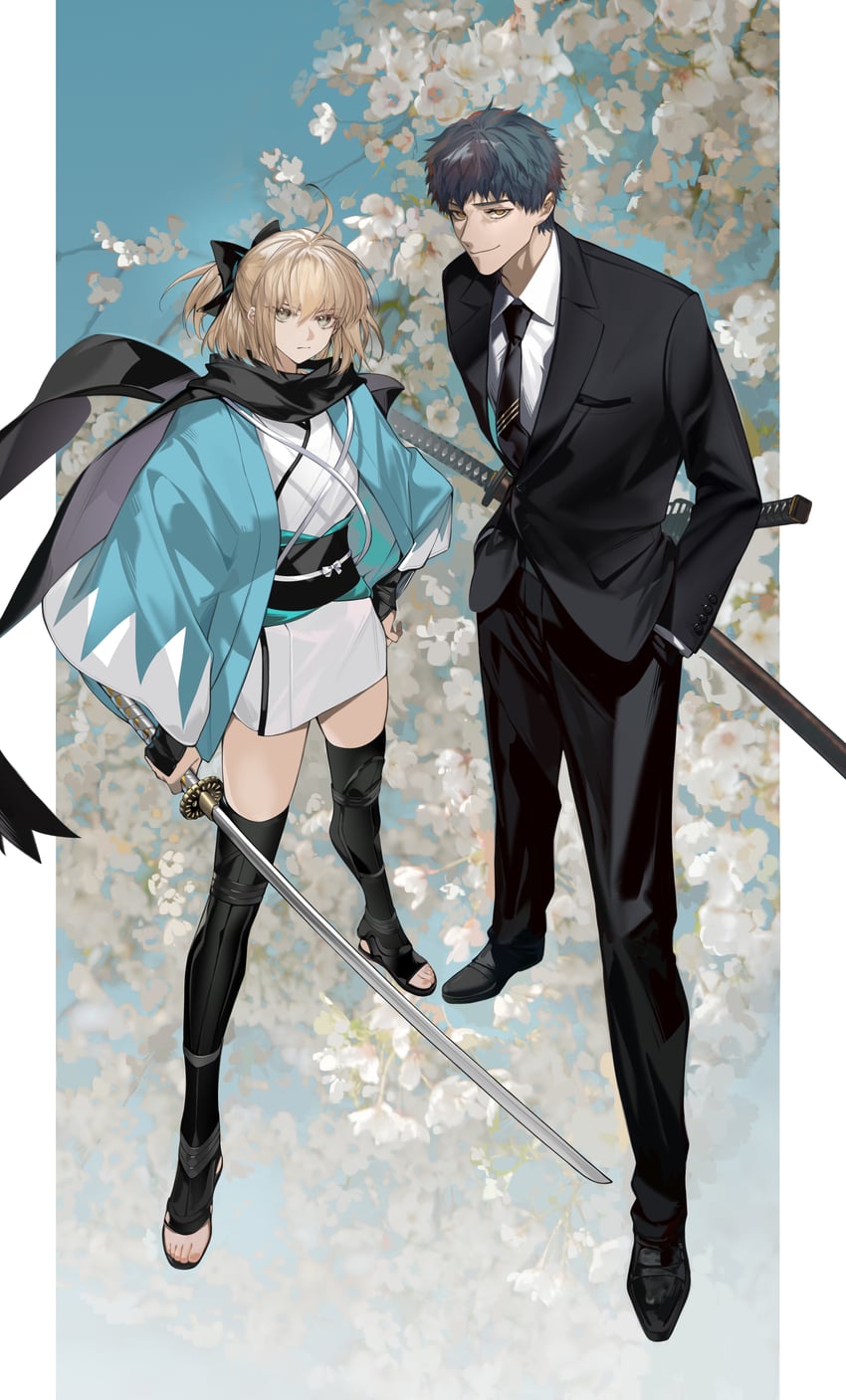 okita souji and saitou hajime (fate and 1 more) drawn by arlizi