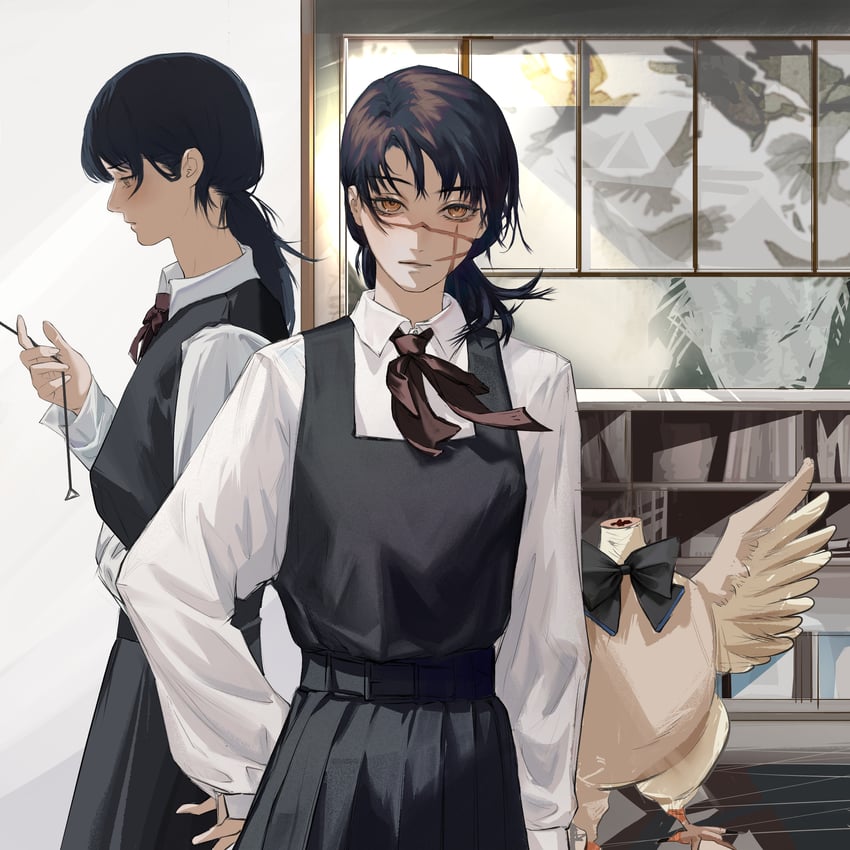 yoru, mitaka asa, and bucky (chainsaw man) drawn by ivdimension