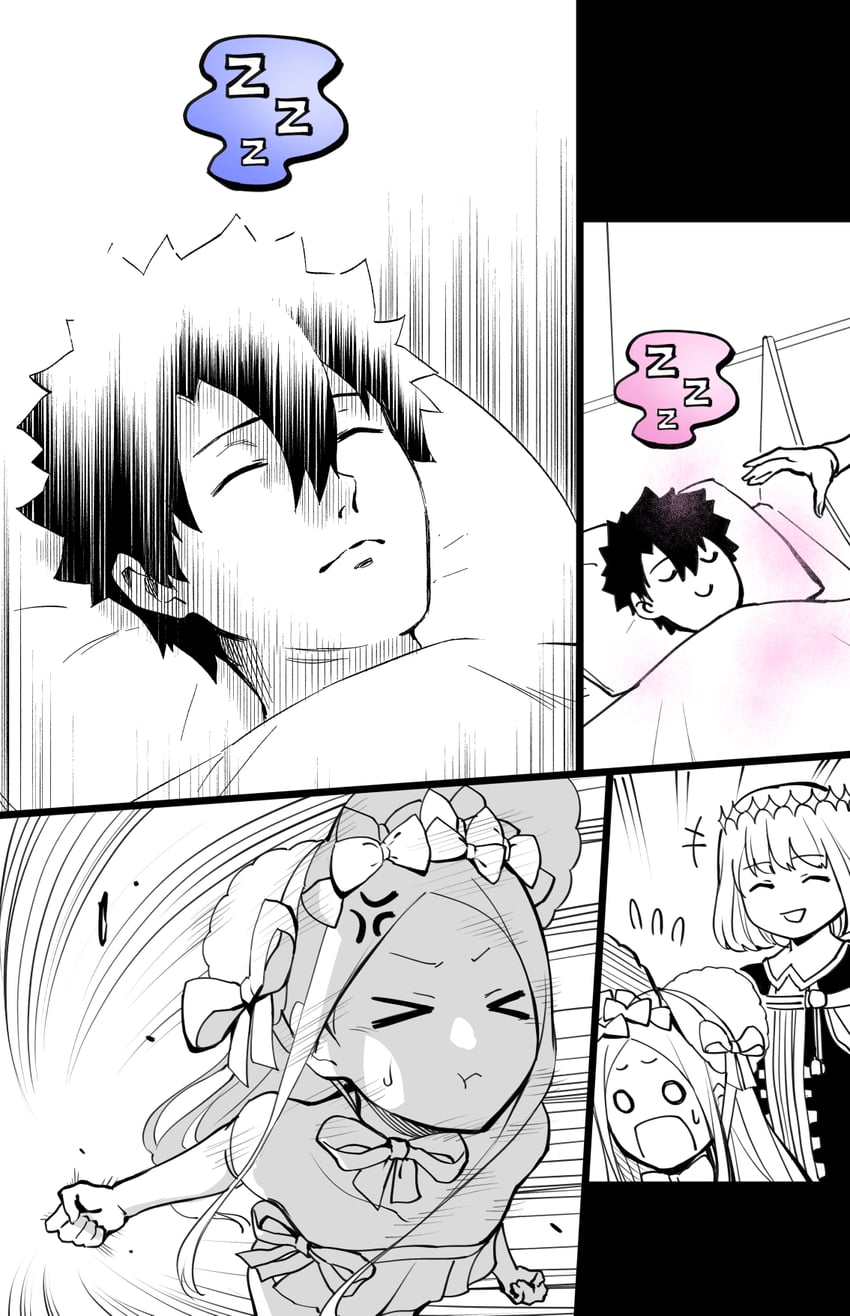 fujimaru ritsuka, abigail williams, and oberon (fate and 1 more) drawn by hirunagi