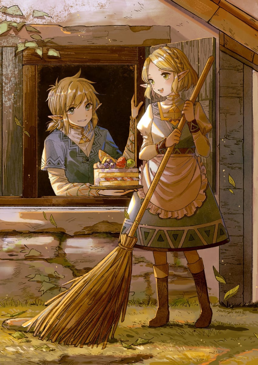 link and princess zelda (the legend of zelda and 1 more) drawn by mouyi