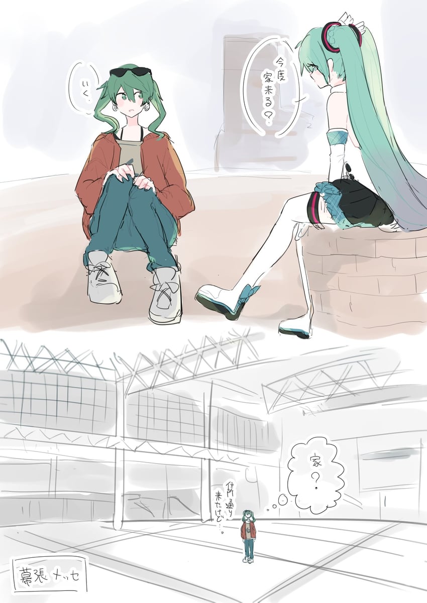 hatsune miku and magical mirai miku (vocaloid and 2 more) drawn by kaimo_(mi6kai)