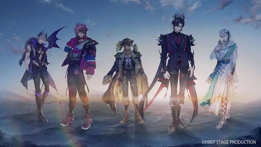 lucien lunaris, rosco graves, cassian floros, zander netherbrand, and gale galleon (first stage production) drawn by kanato01