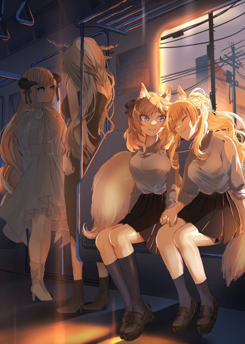 blemishine, whislash, shining, and nightingale (arknights) drawn by ruka_(nekokujo_red)