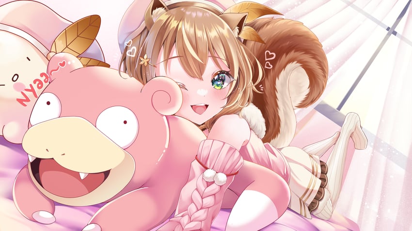 ayunda risu and slowpoke (pokemon and 2 more) drawn by ruikanna7