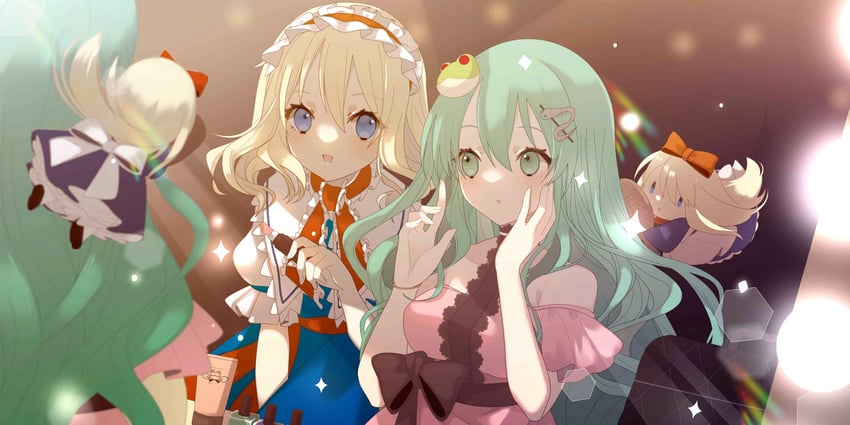 kochiya sanae, alice margatroid, and shanghai doll (touhou and 1 more) drawn by yuzuyomogi