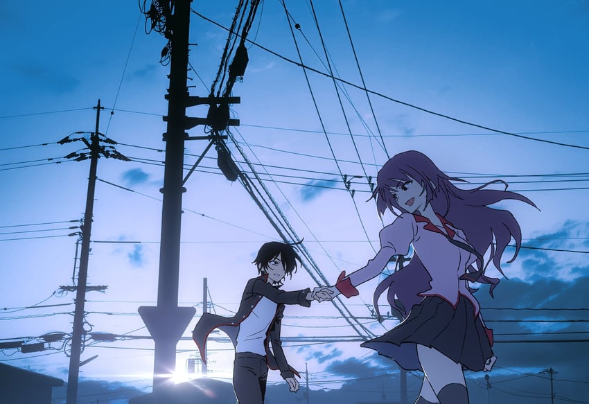 senjougahara hitagi and araragi koyomi (monogatari) drawn by m_arijuan_a
