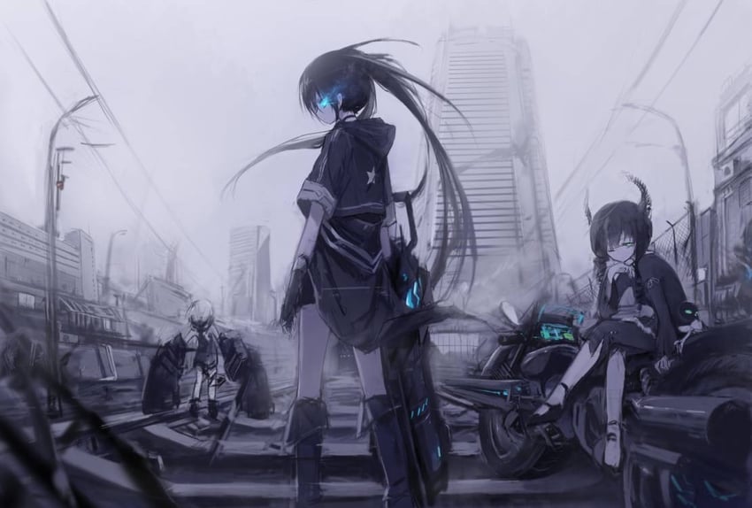 black rock shooter, dead master, and strength (black rock shooter) drawn by hoshiiwai