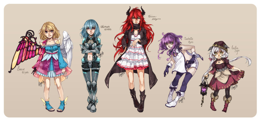 cassie, alpha, isabelle, cecilia, and erica (original) drawn by c-r-y-s