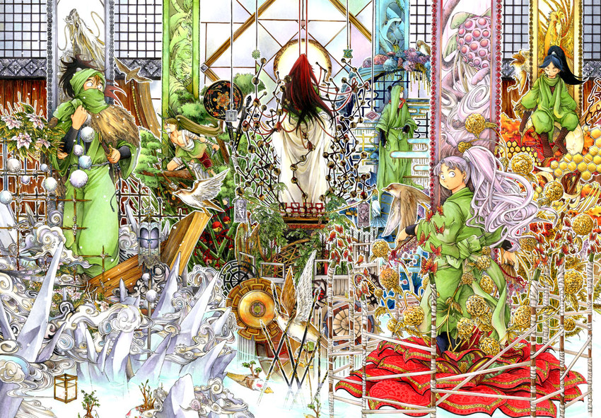 kanzaki samon, igasaki magohei, tsugiya sannosuke, santanda kazuma, tomatsu sakubei, and 2 more (rakudai ninja rantarou) drawn by midorihana_yasaiko