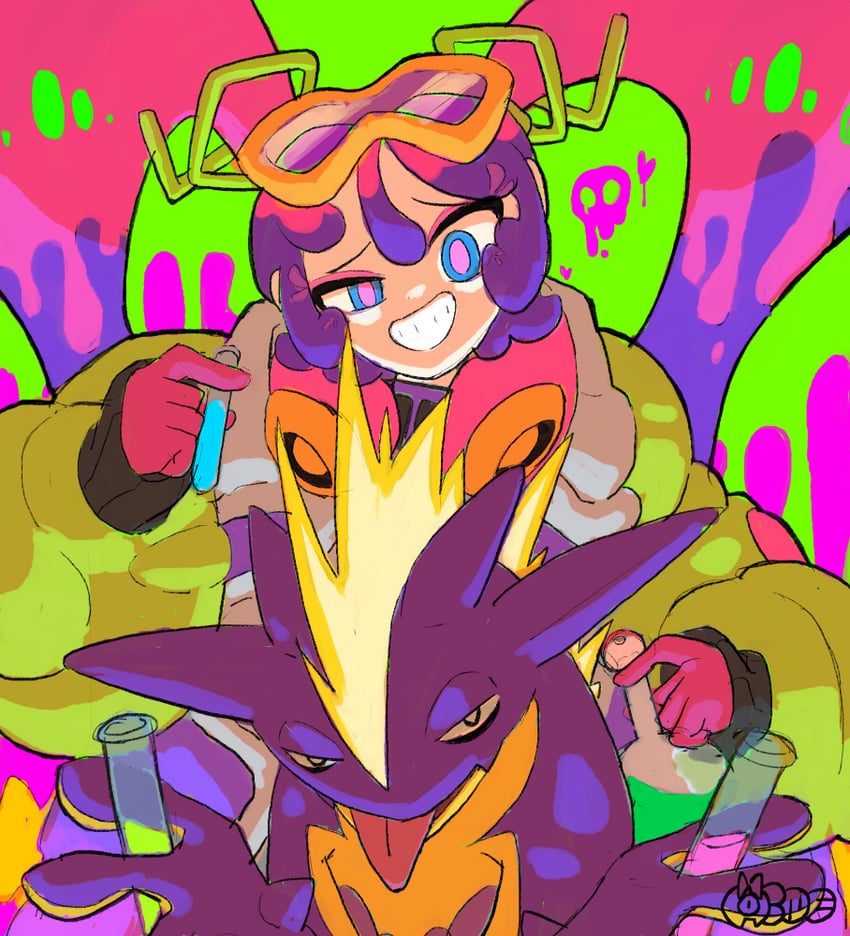 hatsune miku, toxtricity, and poison miku (pokemon and 2 more) drawn by ainetakada