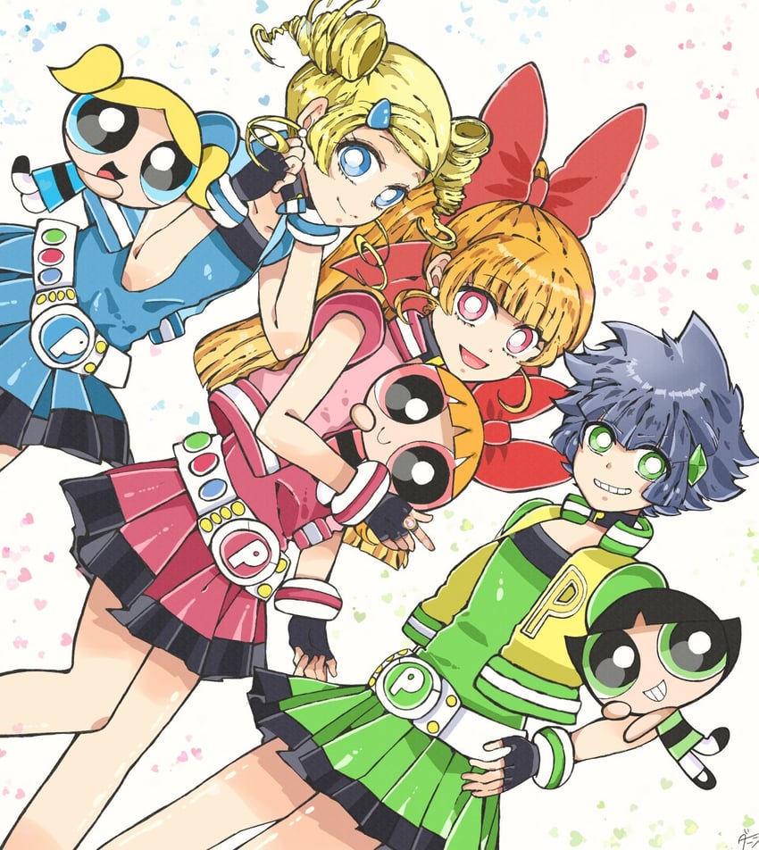 buttercup, blossom, bubbles, akazutsumi momoko, matsubara kaoru, and 4 more (powerpuff girls and 1 more) drawn by danishi