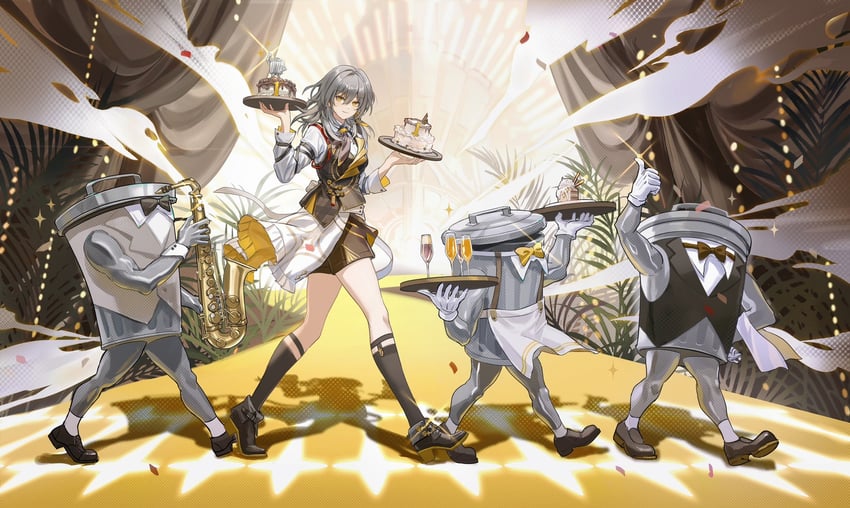 trailblazer, stelle, and lordly trashcan (honkai and 3 more) drawn by achyue