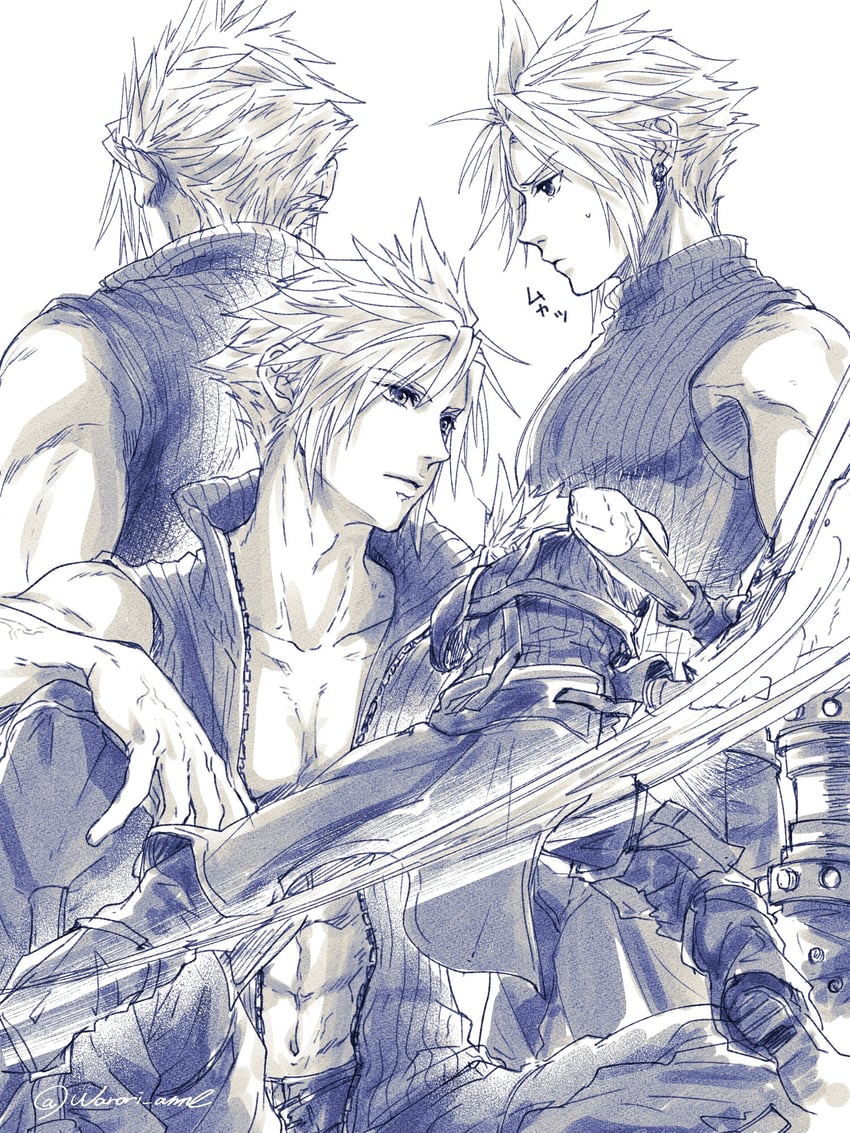 cloud strife (final fantasy and 2 more) drawn by warori_anne
