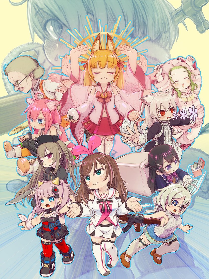 tsukino mito, kizuna ai, kaguya luna, morinaka kazaki, nekomiya hinata, and 5 more (nijisanji and 8 more) drawn by feral_lemma