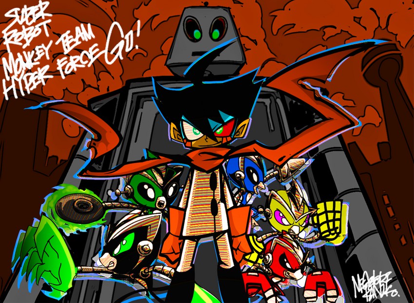chiro, super robot, sparx, antauri, nova, and 2 more (super robot monkey team hyperforce go!) drawn by negikuri_kaniko