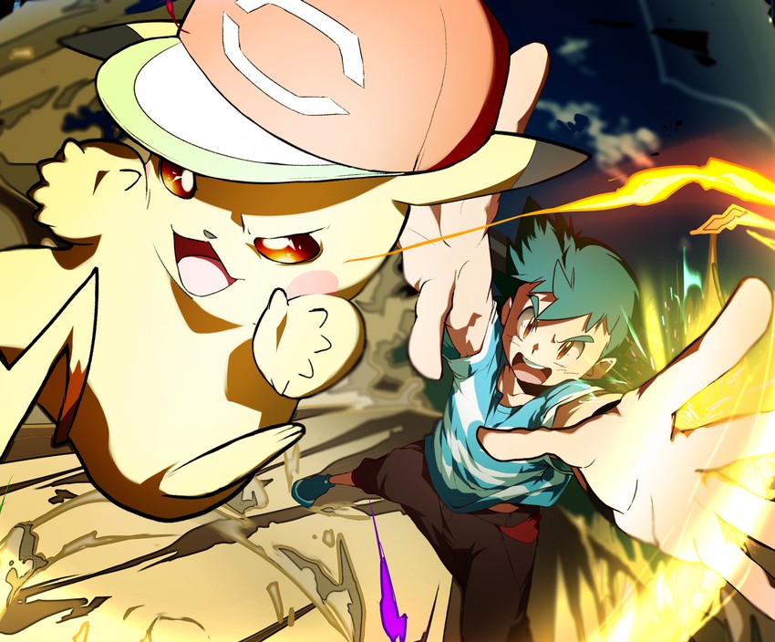 pikachu and ash ketchum (pokemon and 1 more) drawn by 32890_(artist)