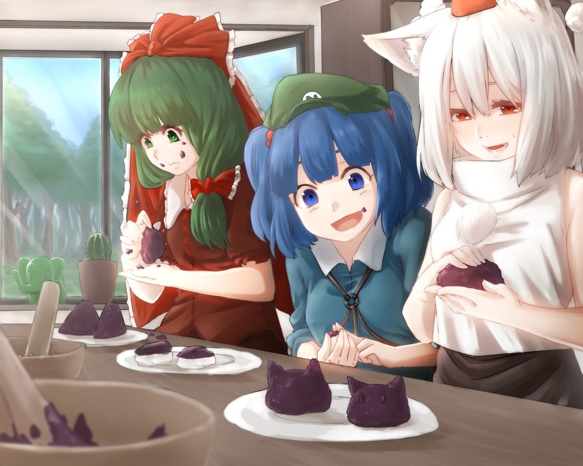 inubashiri momiji, kawashiro nitori, and kagiyama hina (touhou) drawn by terimayo
